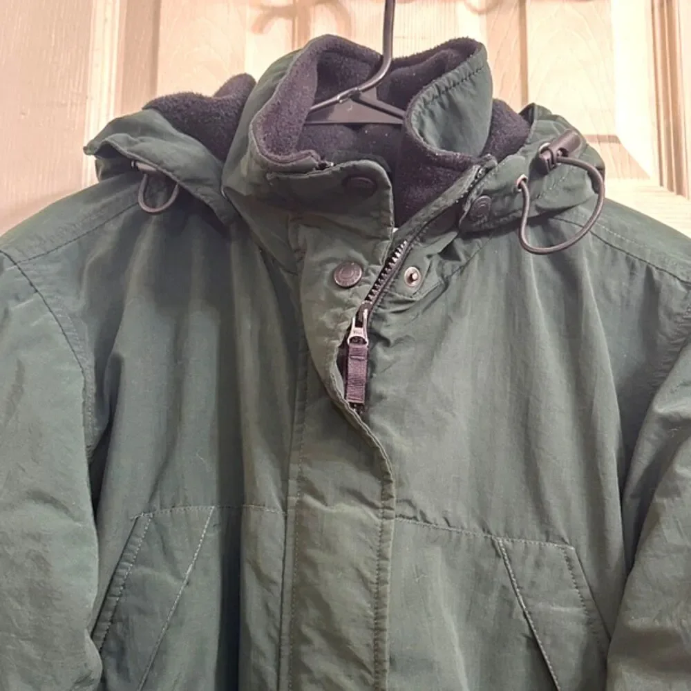 Eddie Bauer Chore Coat Womens XS Hooded Zip Outdoor Ski Barn Fleece Lined Green
